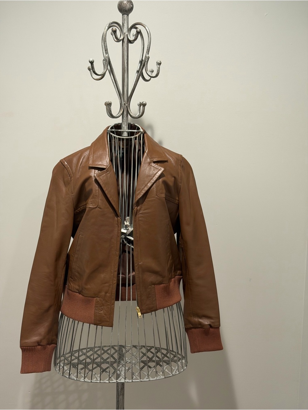 Brown Leather Bomber Jacket - Women